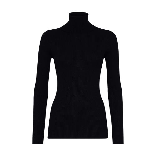 Brunello Cucinelli Women's Lightweight Turtleneck Sweater In Sparkling Cashmere And Silk Rib Knit In Noir