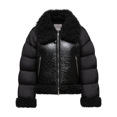 Moncler Rubrouk Teddy-trimmed Short Down Jacket In Animal Print