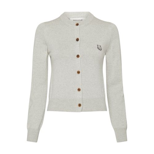 Shop Maison Kitsuné Bold Fox Head Patch Regular Cardigan In Light_grey_melange