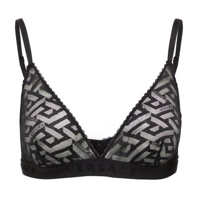 Versace Greca Signature Tulle Bralette In Nero