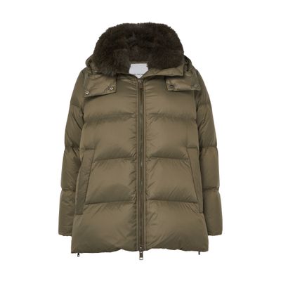 Hooded puffer jacket with a fox fur collar