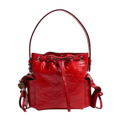 Multipocket mini bucket bag crinkled patent