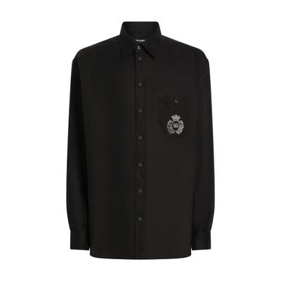 Dolce & Gabbana Cotton Tuxedo Shirt With Heraldic Patch In Black