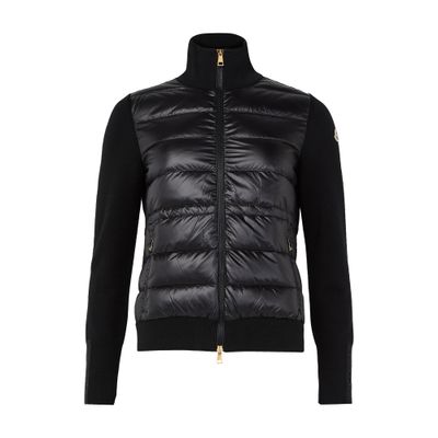 Moncler Bi-material Jacket With Logo In Black