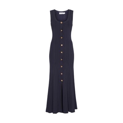 Self-portrait Viscose Knit Midi Dress In Navy