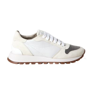 Brunello Cucinelli Bead-embellished Nylon And Suede Sneakers In White