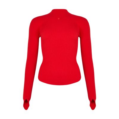 Courrèges Circle Rib Knit Mockncek Sweater In Red