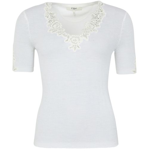 CHLOE Lace top short sleeves in wool