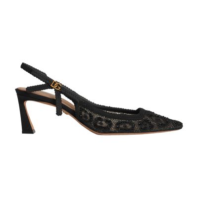 Dolce & Gabbana Women's Pointed Toe Lace Style High Heel Slingback Pumps In Black