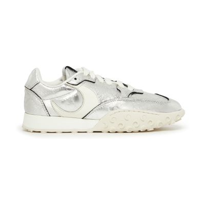 Marine Serre Womens Silver Logo-embellished Logo-debossed Metallic-leather Low-top Trainers In Silver