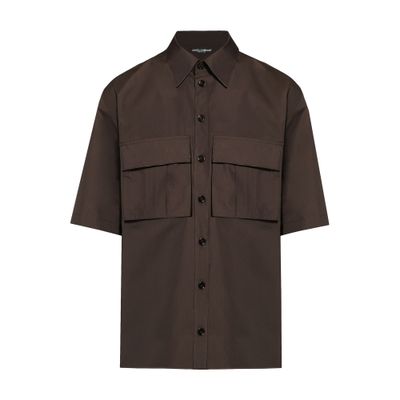 Dolce & Gabbana Poplin Hawaiian Shirt With Pockets In Brown