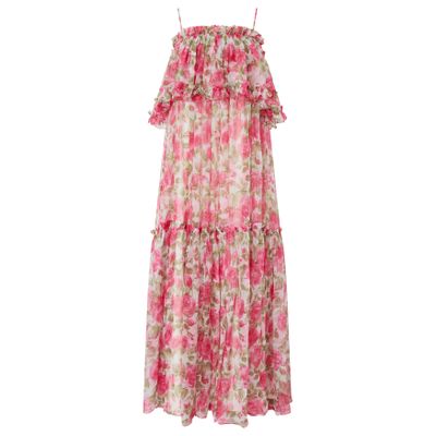 Chloé Chloe Floral Print Ruffled Silk-chiffon Maxi Dress In White