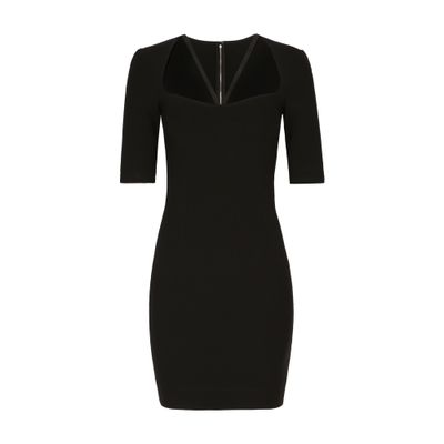 Dolce & Gabbana Black Mini Dress With Short Sleeves And Neckline Detail In Viscose Blend Woman In Black