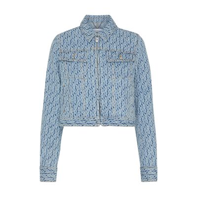 Rabanne Monogram-pattern Cotton Denim Jacket In Blue