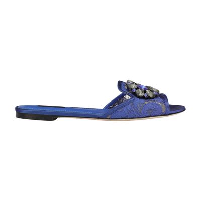 Dolce & Gabbana Slippers In Lace With Crystals In Blue