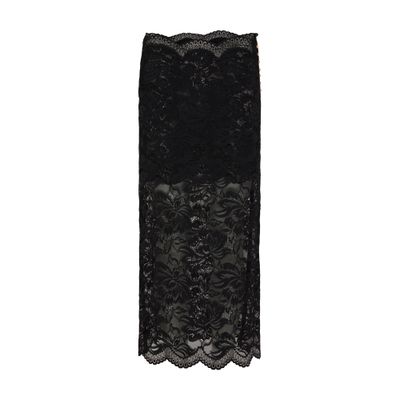 Rabanne Floral Lace Ruffle-hem Midi Skirt In Black
