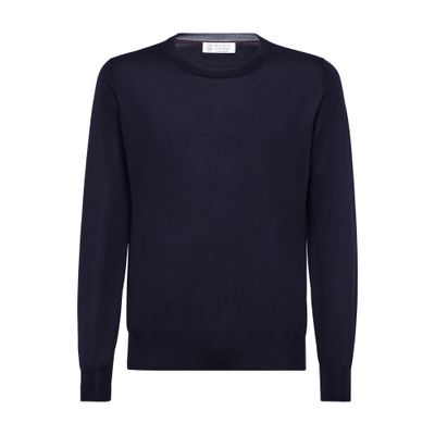 Brunello Cucinelli Wool Cashmere Crewneck Sweater In Blue