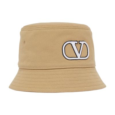 Valentino Garavani Vlogo Signature Cotton Bucket Hat With Vlogo Embroidery In Beige
