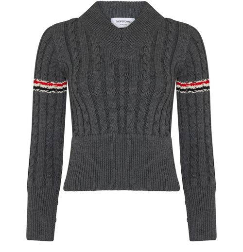 THOM BROWNE Pull col en V en laine mérinos