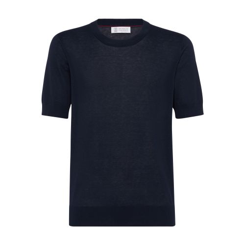 Brunello Cucinelli Slub-texture Fine-knit T-shirt In Navy_blue