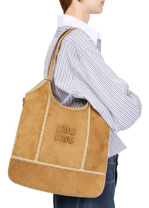 MIU MIU Ivy suede and crochet tote bag