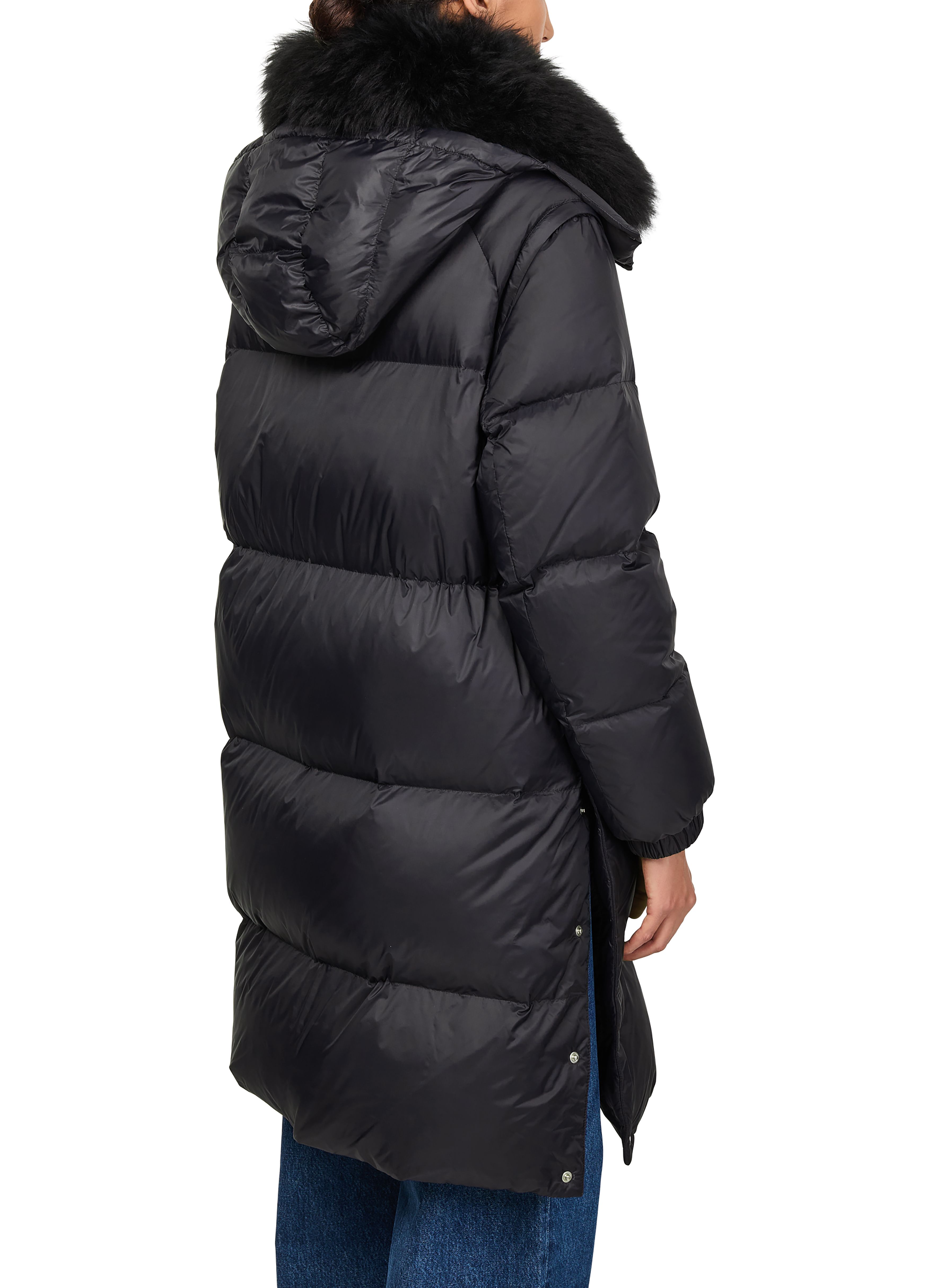 Hooded maxi puffer jacket with a lambswool collar thumbnail 5