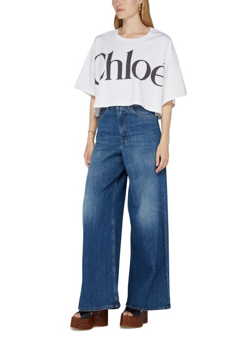 CHLOE Short straight cotton T-shirt with logo