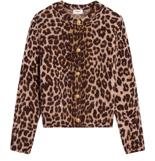 CELINE Cardigan in leopard cashmere