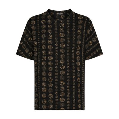 Dolce & Gabbana Men's Black Cotton T-Shirt With Coin Print Size 48