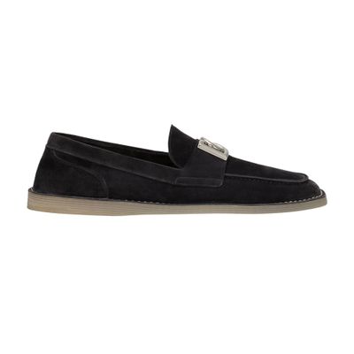 Dolce & Gabbana Logo-lettering Suede Loafers In Blue