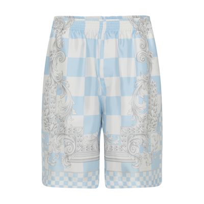 Versace Blue Barocco Checkerboard-print Shorts In Blue