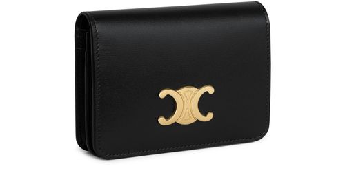 CELINE Triomphe亮泽牛皮革短款钱包