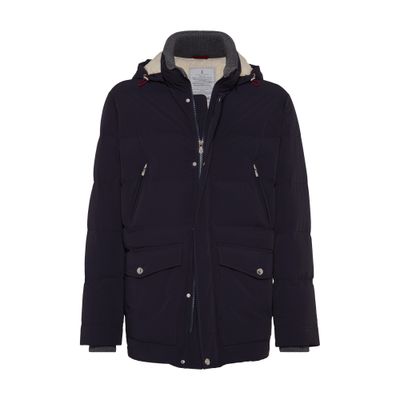 Brunello Cucinelli Hooded Down Jacket With Adjustable Back Slits In Black