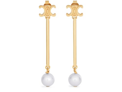 CELINE Les perles celine straight earrings in resin pearls and brass with gold finish