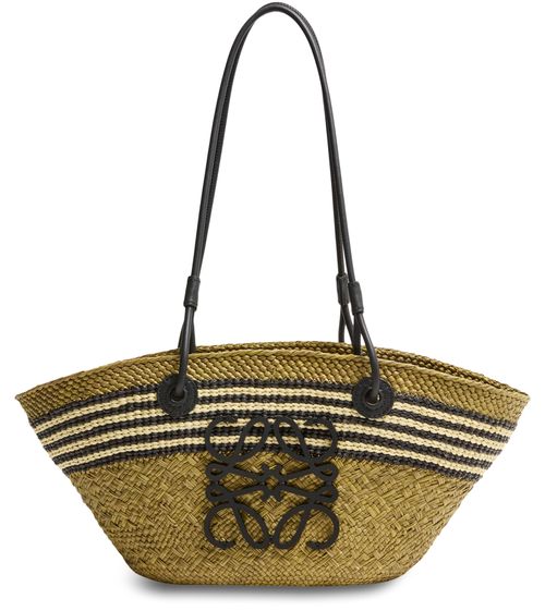 LOEWE Anagram Stripes medium basket in Iraca palm and calfskin