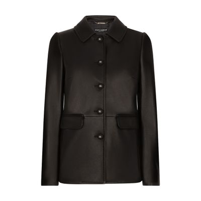 Dolce & Gabbana Button-embossed Leather Jacket In Black