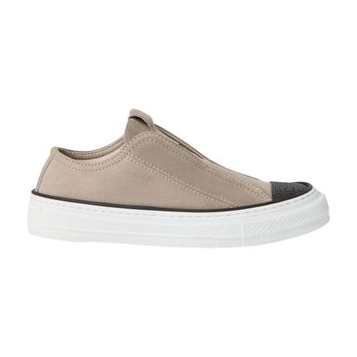Brunello Cucinelli Taupe Seude Slip On Sneaker In Neutral