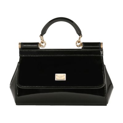 Dolce & Gabbana Small Polished Calfskin Sicily Bag In Black