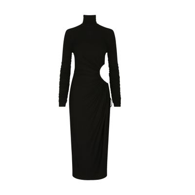 Dolce & Gabbana High-necked Jersey Calf-length Dress With Cut-out In Black
