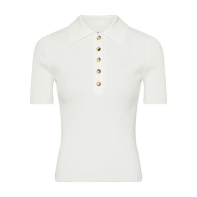 Courrèges Iconic Rib-knit Polo Shirt In White