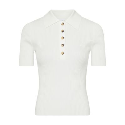 Courrèges Signature Rib Knit Polo In White