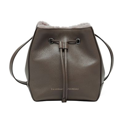 Brunello Cucinelli Leather Monili-detail Bucket Bag In Brown