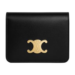 Celine - Compact Wallet Triomphe in Shiny Calfskin Black For Women - 24S