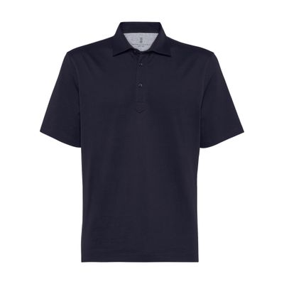 Brunello Cucinelli Polo With Shirt Collar In Blue