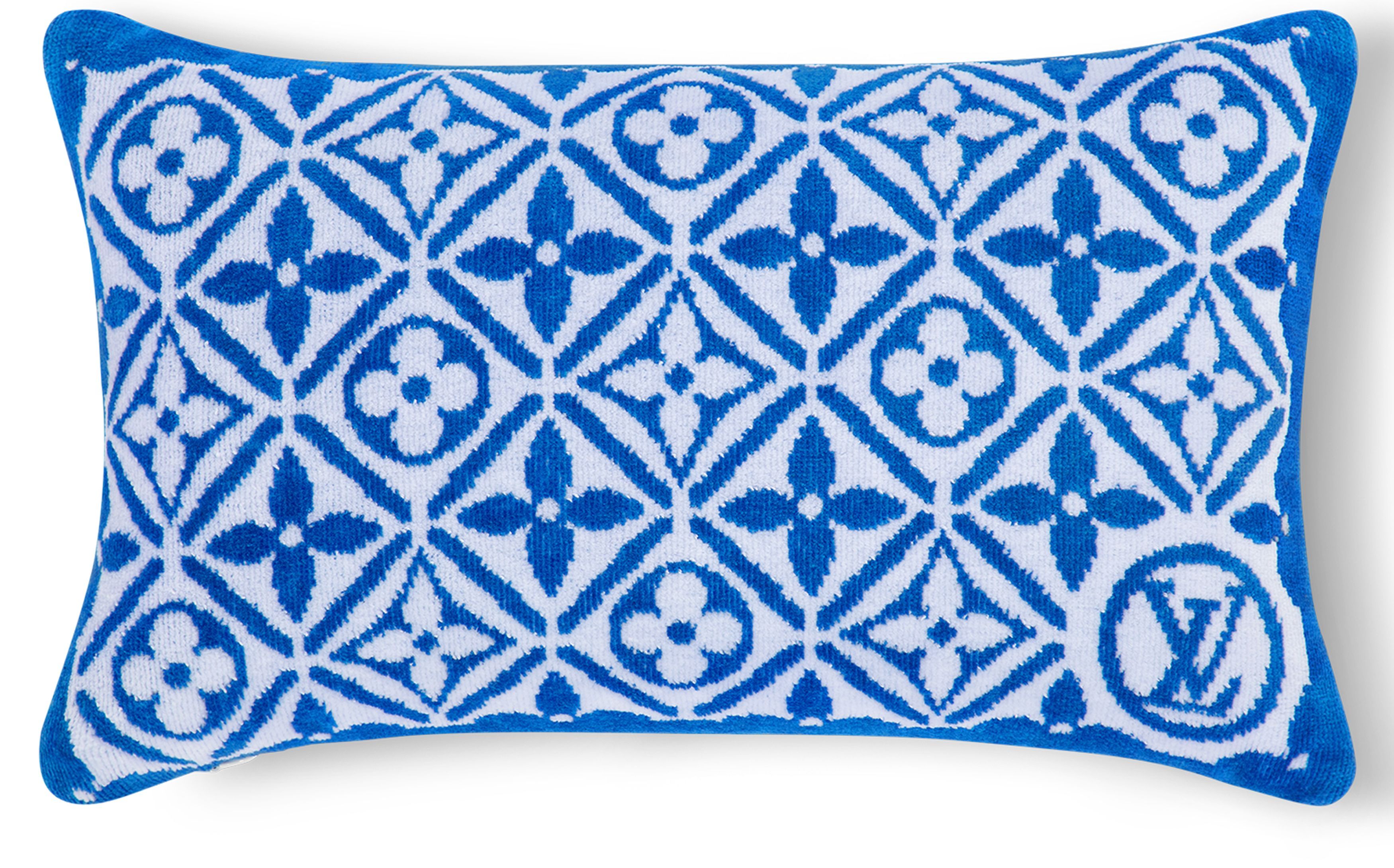 Monogram Flower Tile Small Beach Pillow