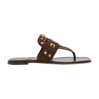 Valentino Garavani Plaster Caster Flip Flops With Gold Accents And Open Toe In Brown