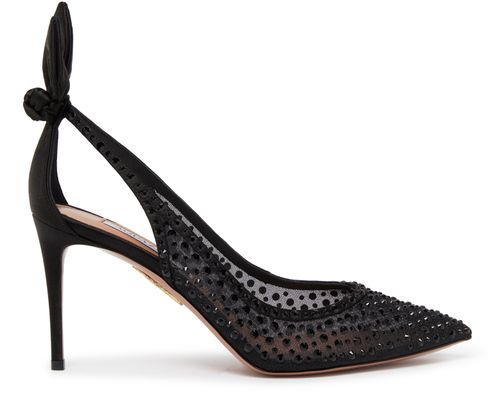 AQUAZZURA Bow tie crystal tulle pumps 85