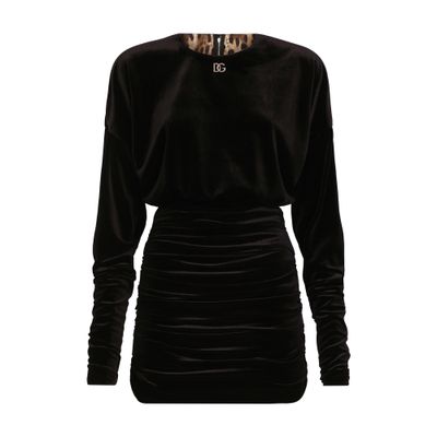 Shop Dolce & Gabbana Short Draped Velvet Dress In Black