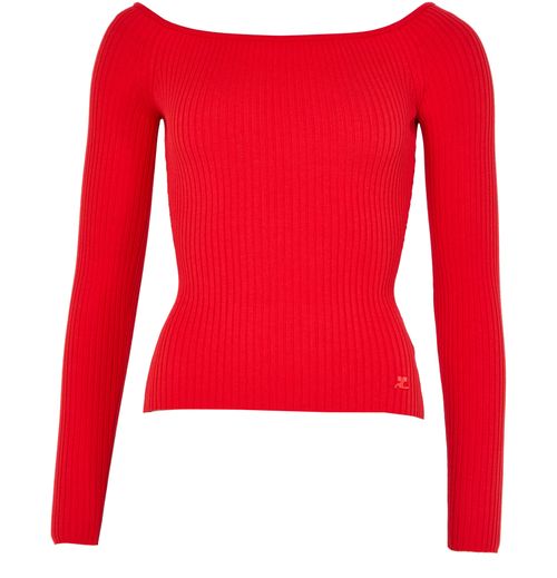 COURREGES Off shoulder rib knit top