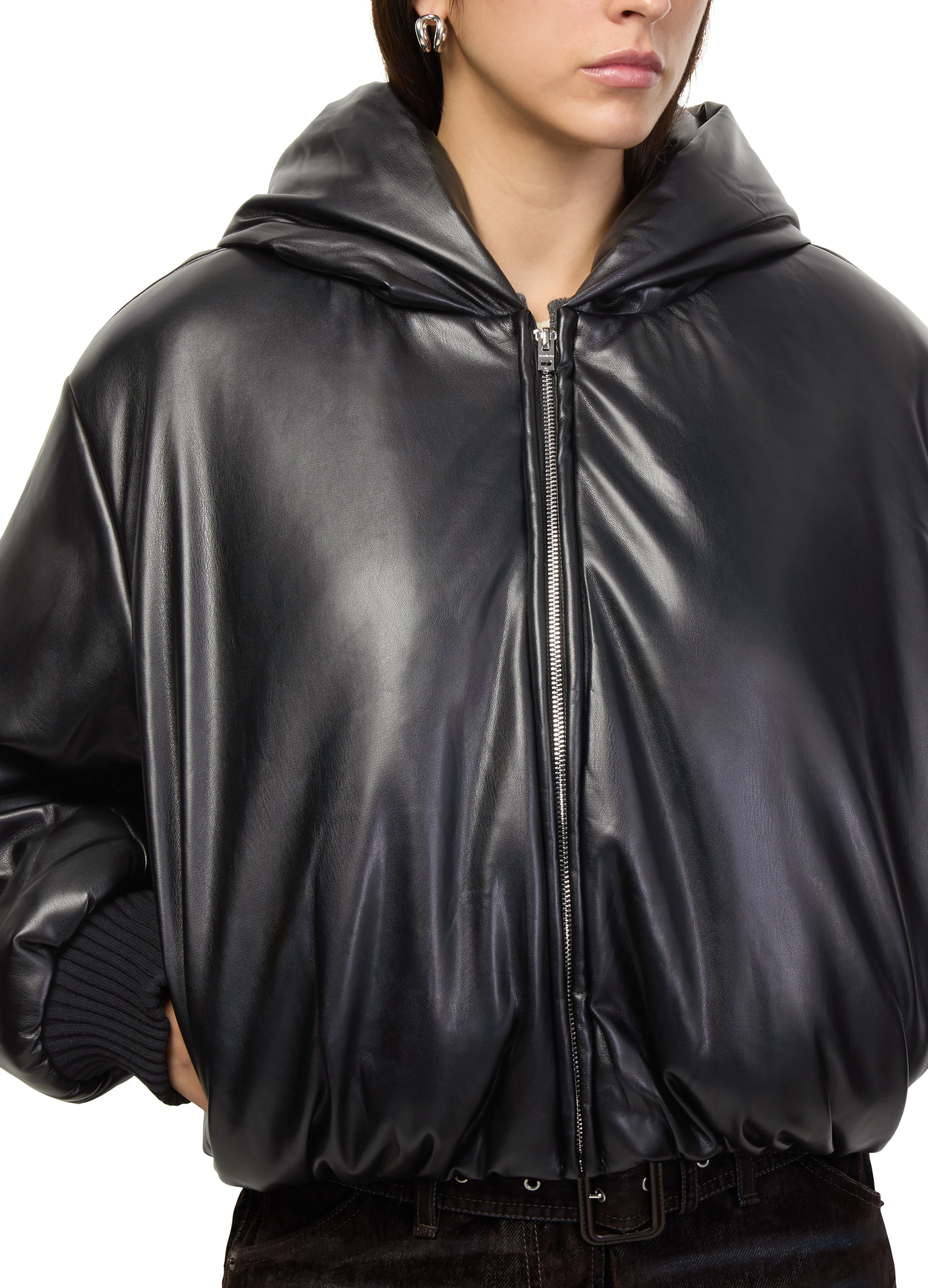 Hooded faux leather jacket thumbnail 4